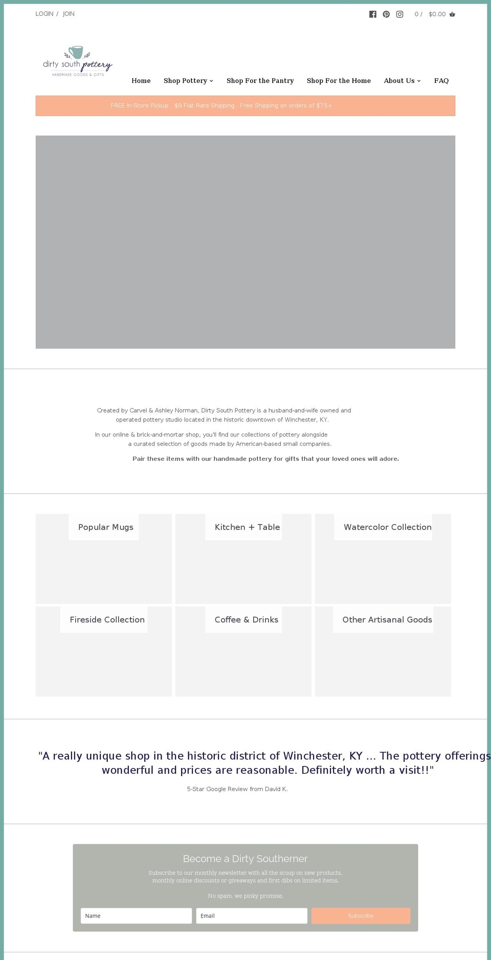 dirtysouthpottery.com shopify website screenshot