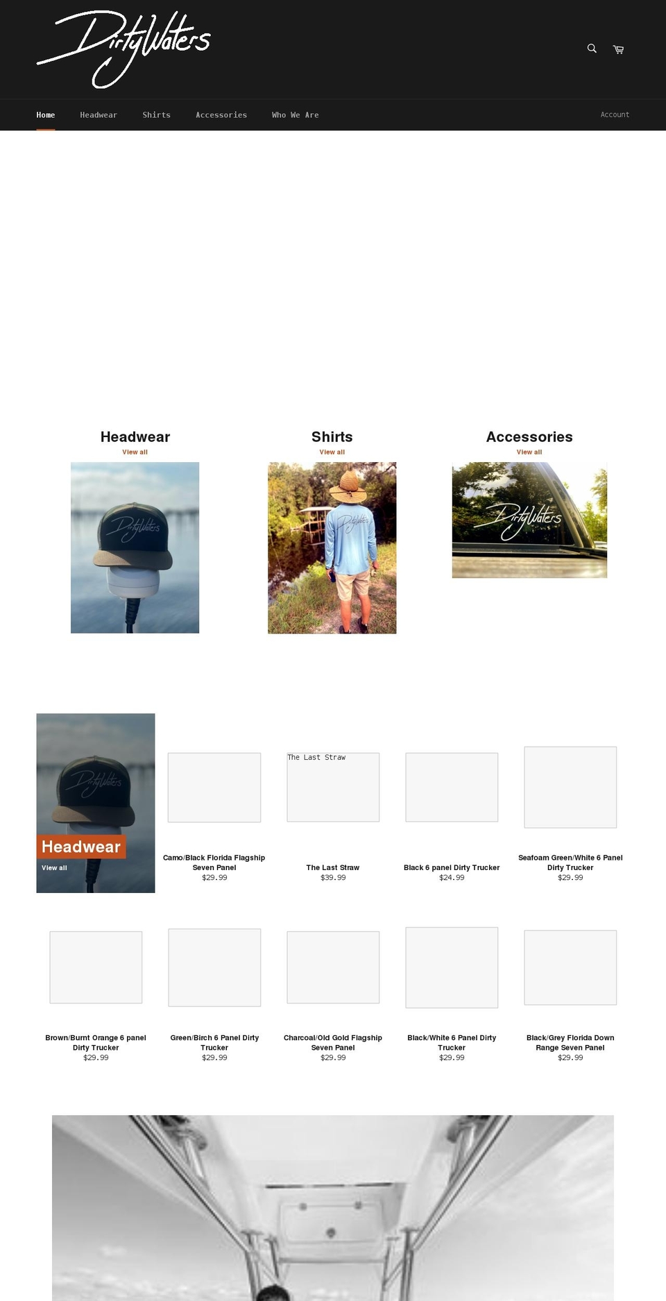 dirtywatersfishing.com shopify website screenshot