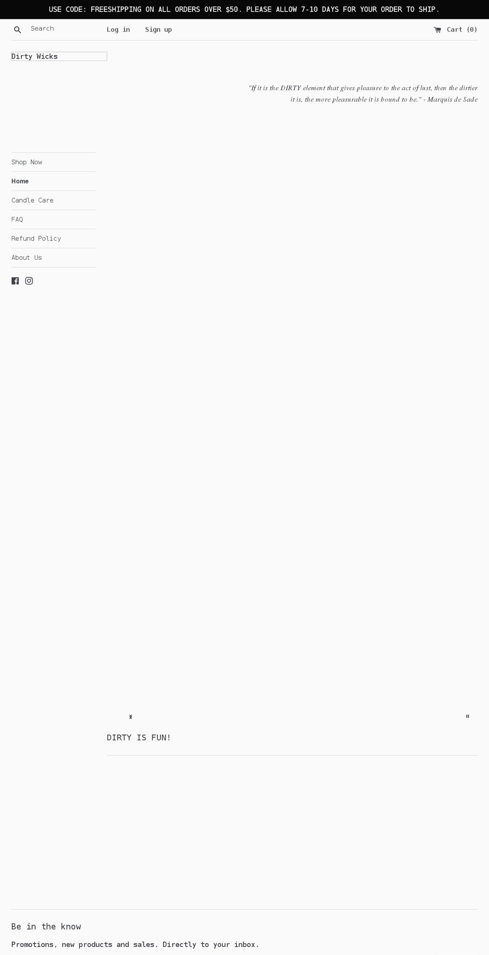dirtywicks.com shopify website screenshot