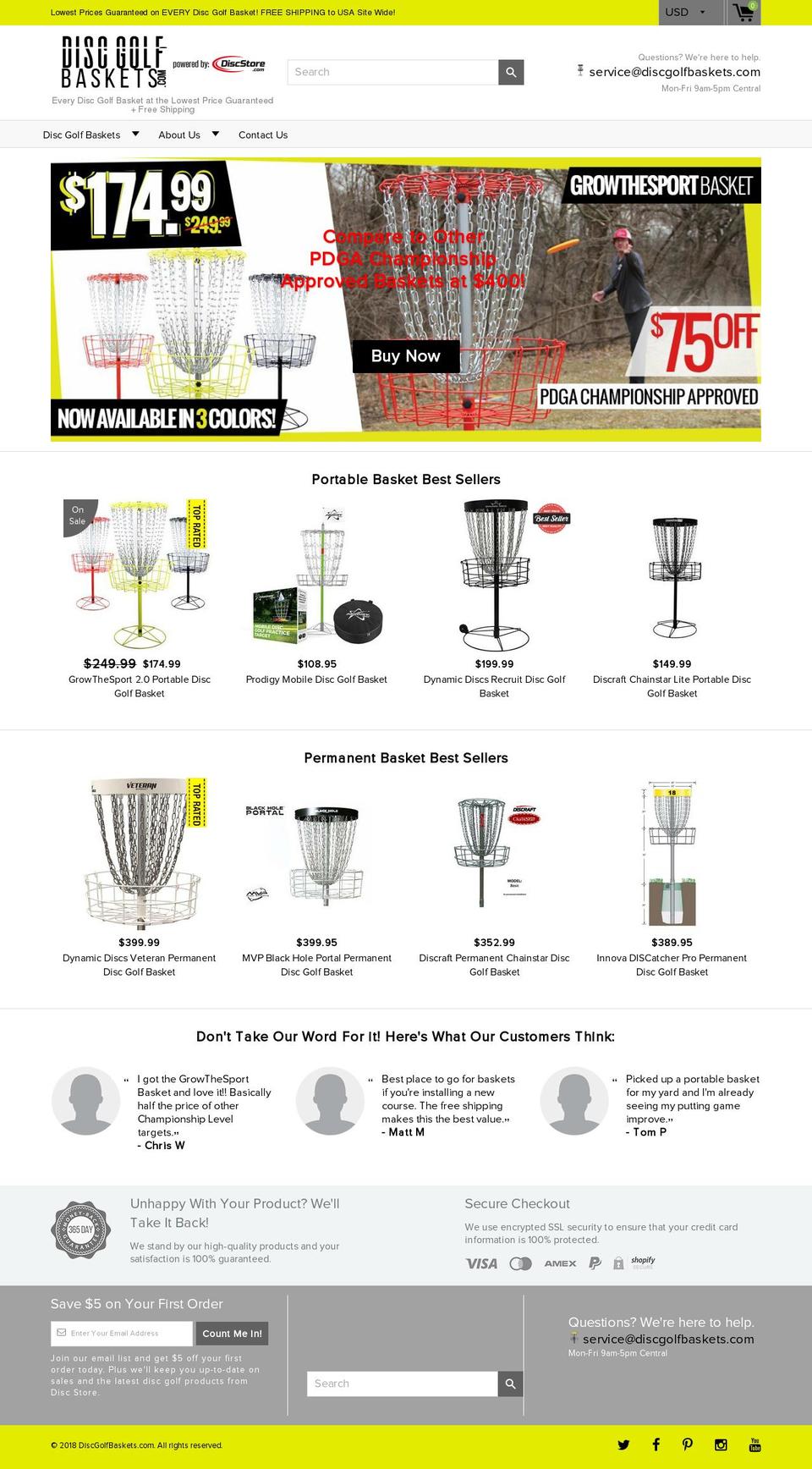 DiscGolfBaskets Shopify theme site example discgolfbasket.com