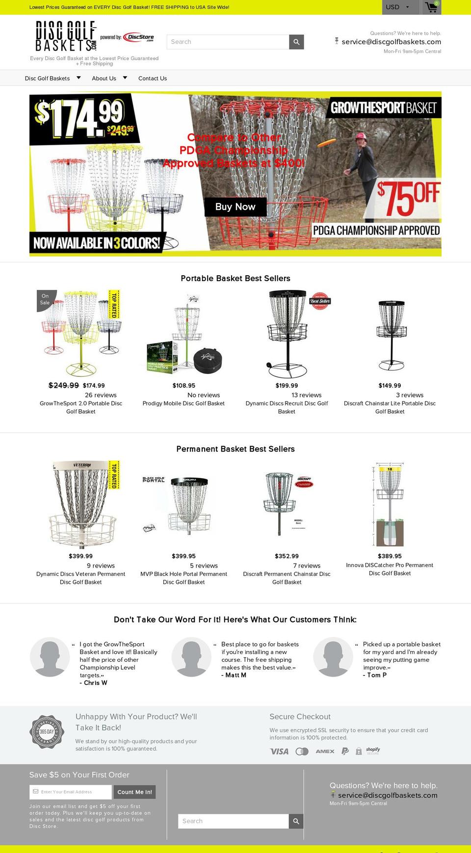 discgolfbaskets.com shopify website screenshot