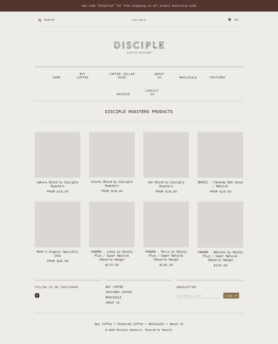 discipleroasters.com.au shopify website screenshot