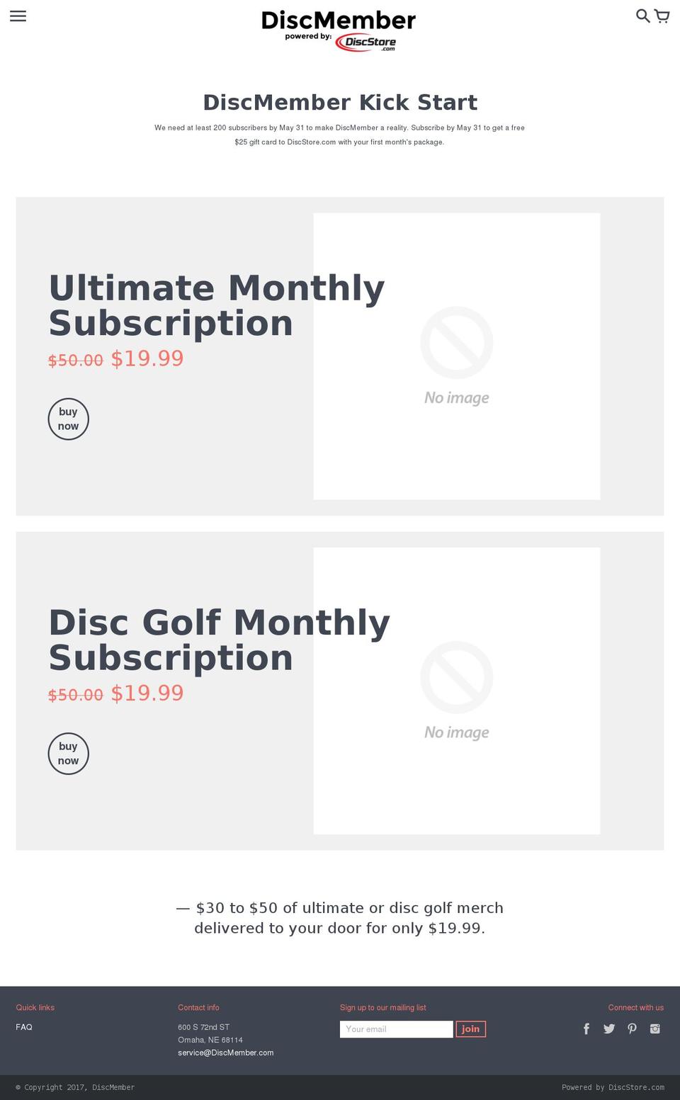 discmembership.com shopify website screenshot