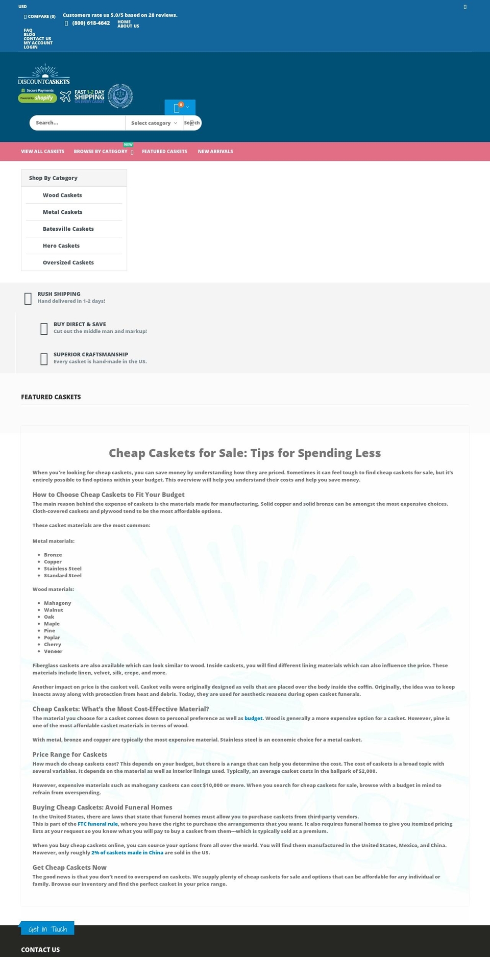 discount-caskets.com shopify website screenshot
