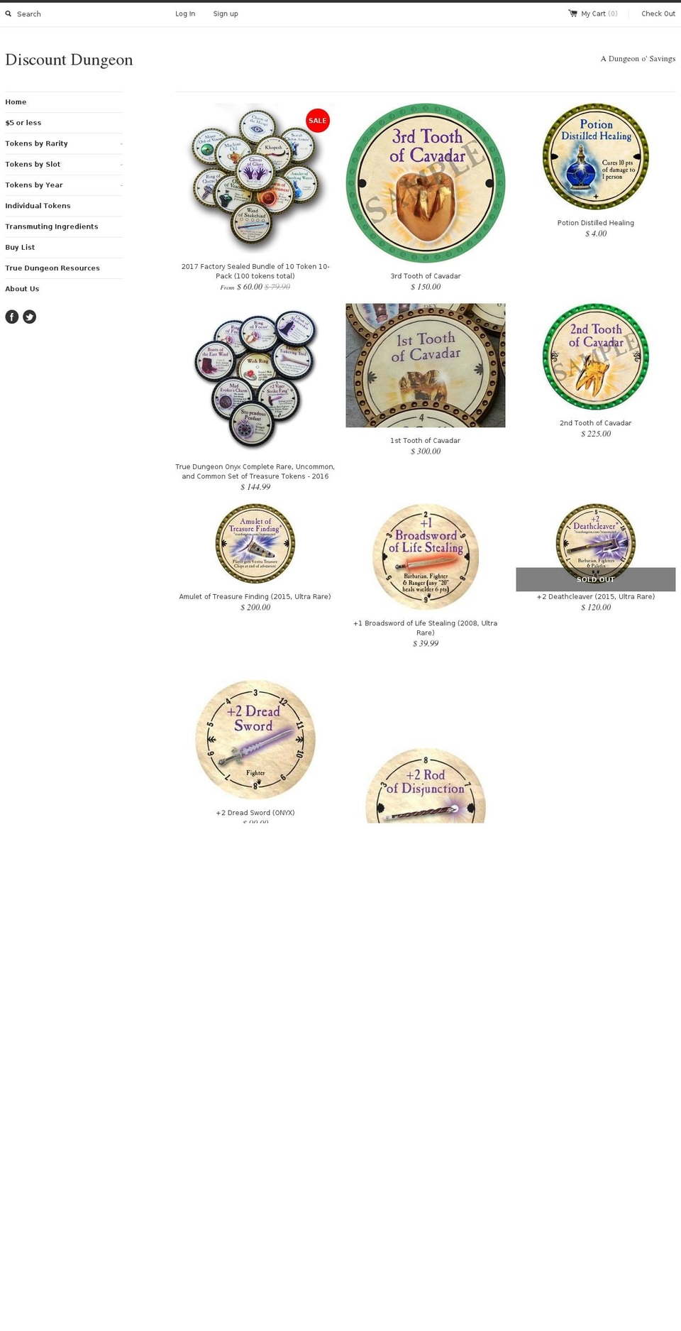 discount-dungeon.com shopify website screenshot