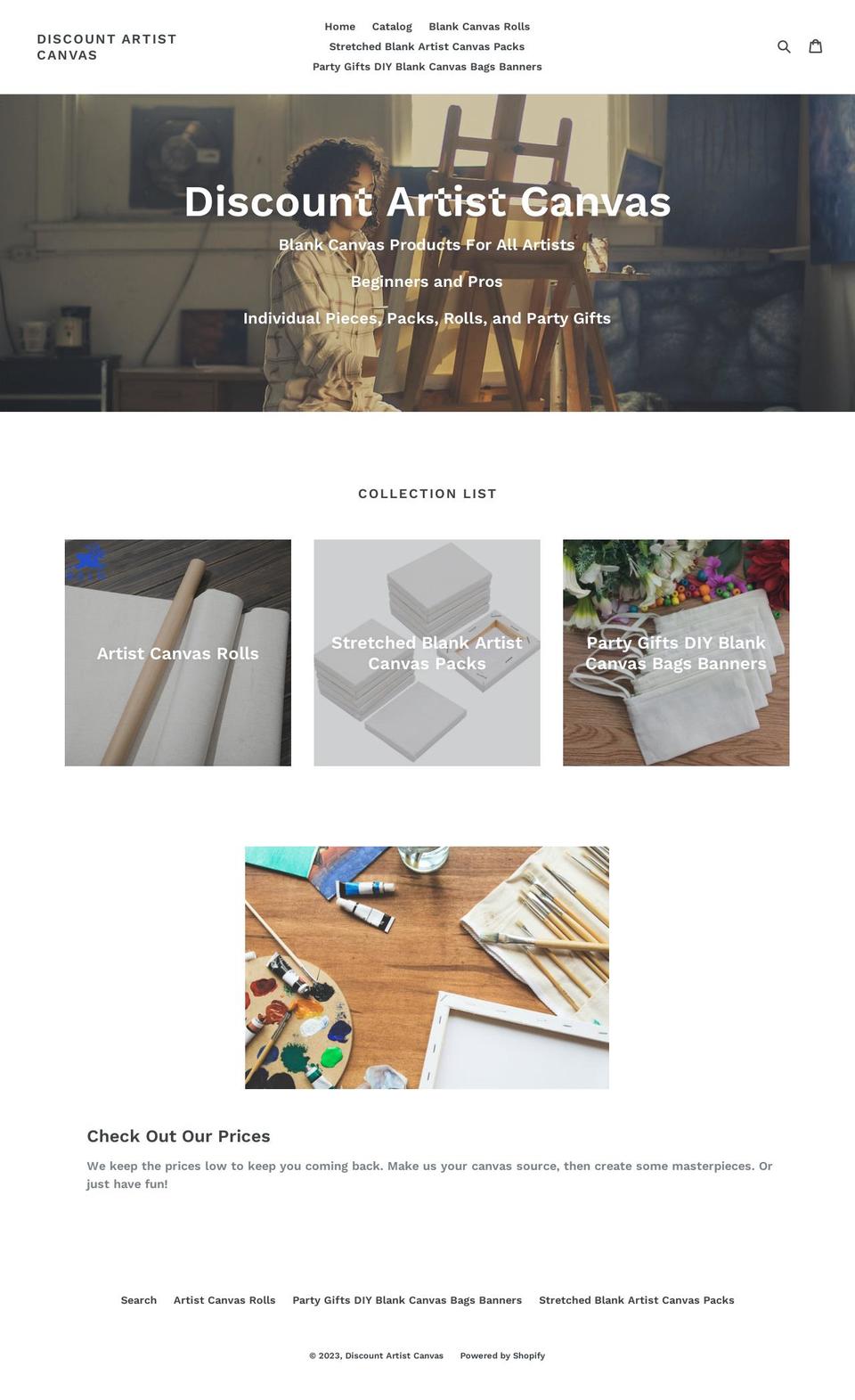 discountartistcanvas.com shopify website screenshot