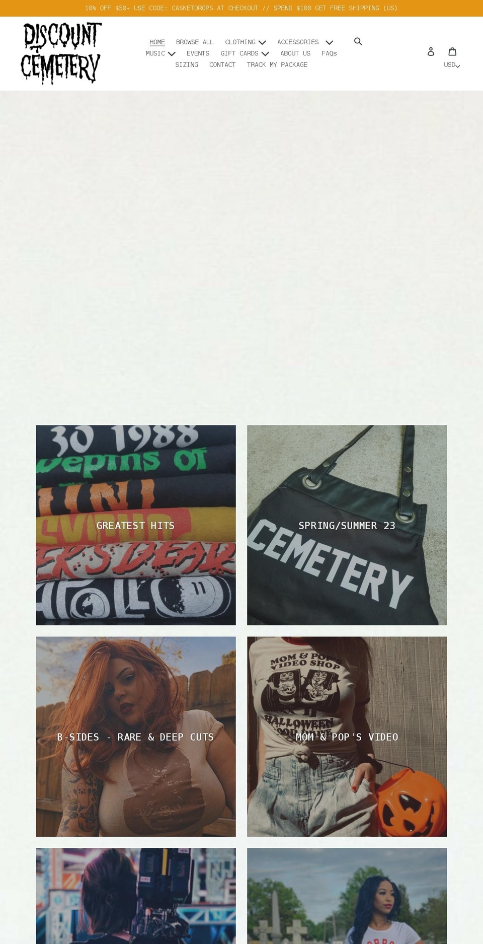 discountcemetery.com shopify website screenshot
