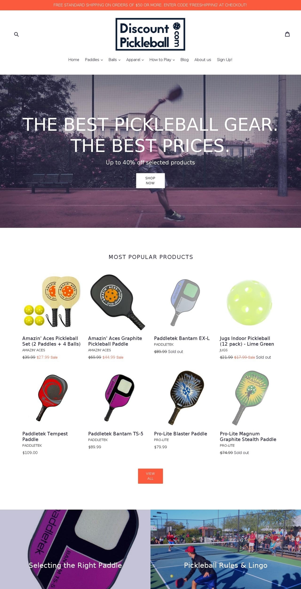 discountpickleball.com shopify website screenshot