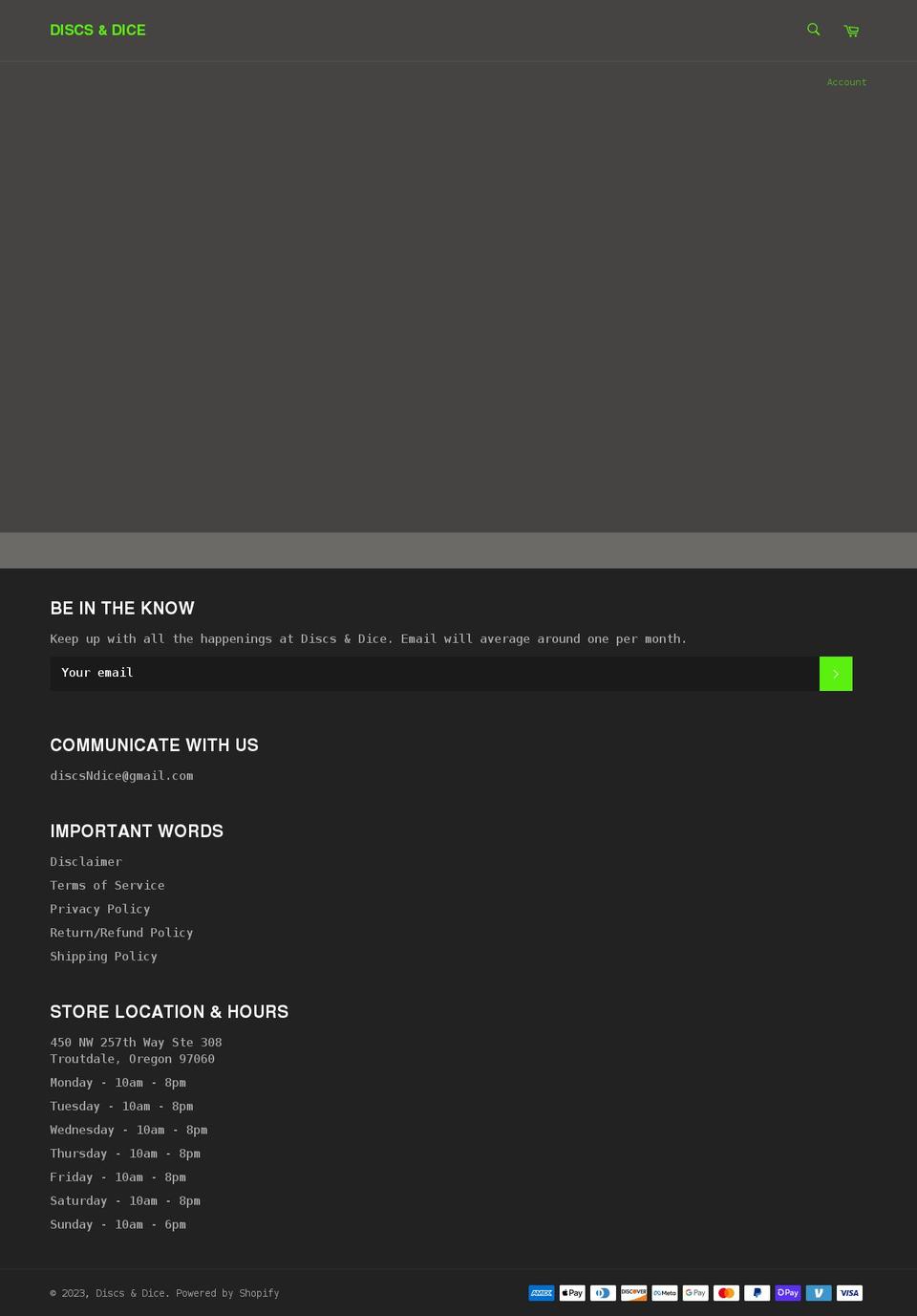 discsndice.com shopify website screenshot