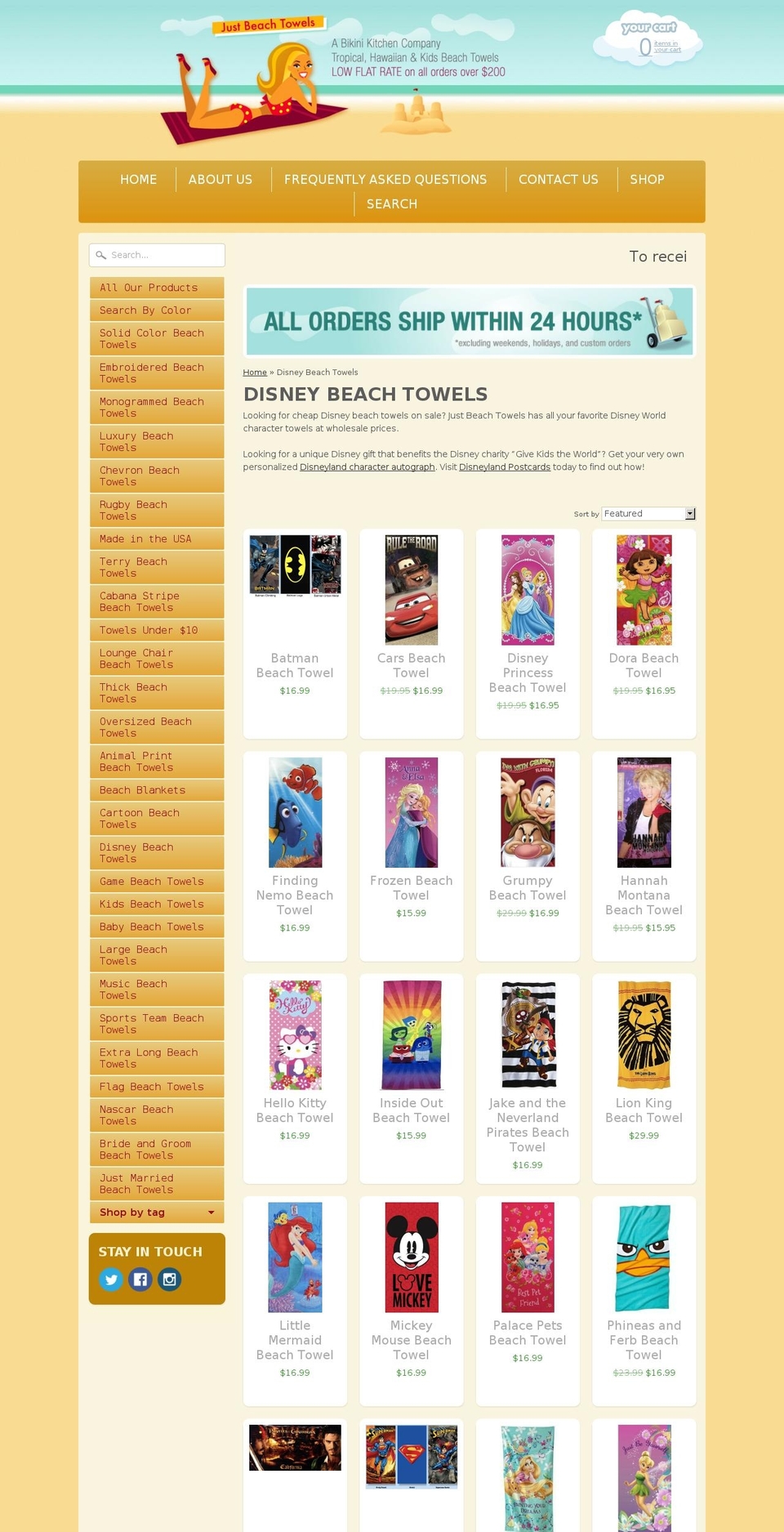 Just Beach Towels (Responsive) Shopify theme site example disneybeachtowels.com