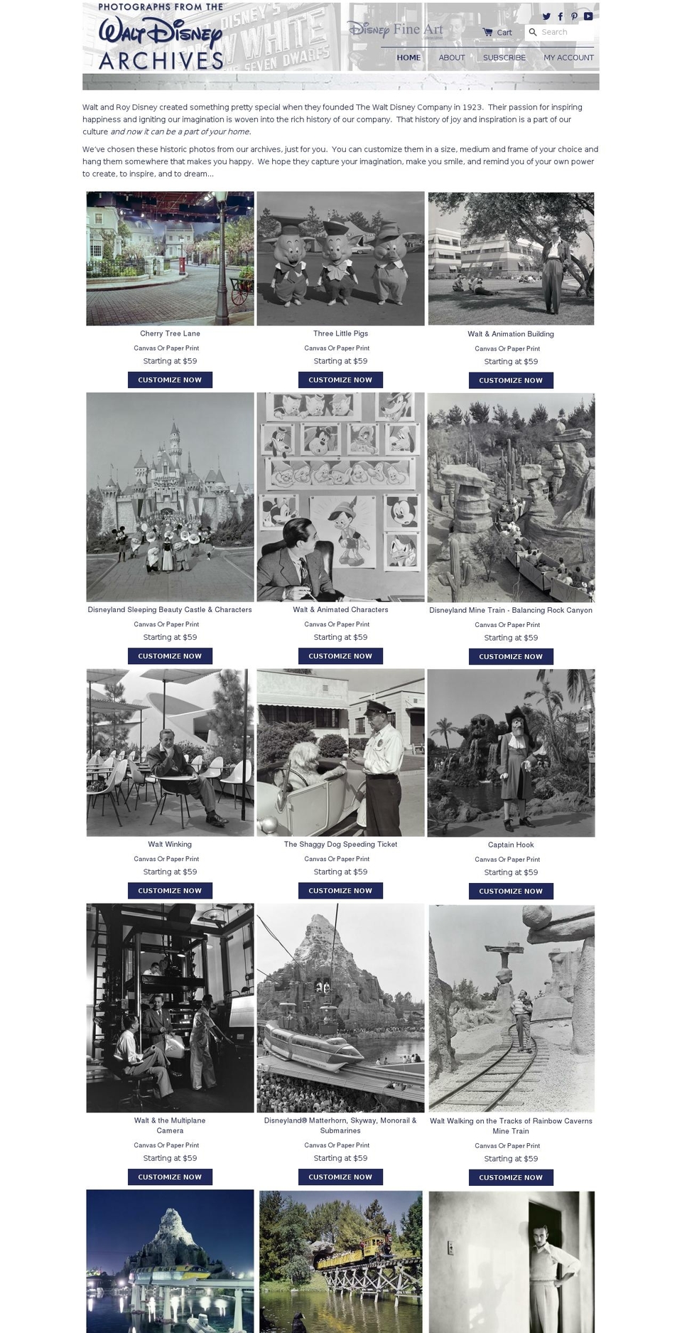 disneyphotoarchives.com shopify website screenshot