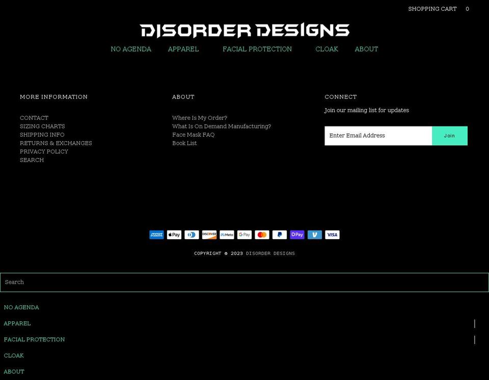 disorderdesigns.com — Shopify storefront screenshot