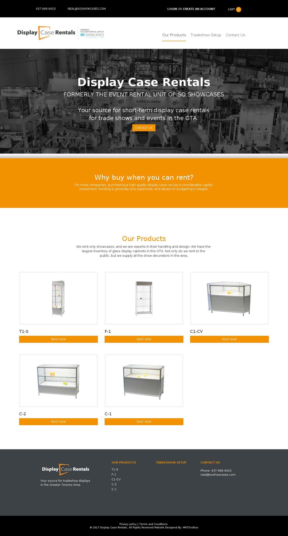 Tangent MTW Shopify theme site example displaycaserentals.com