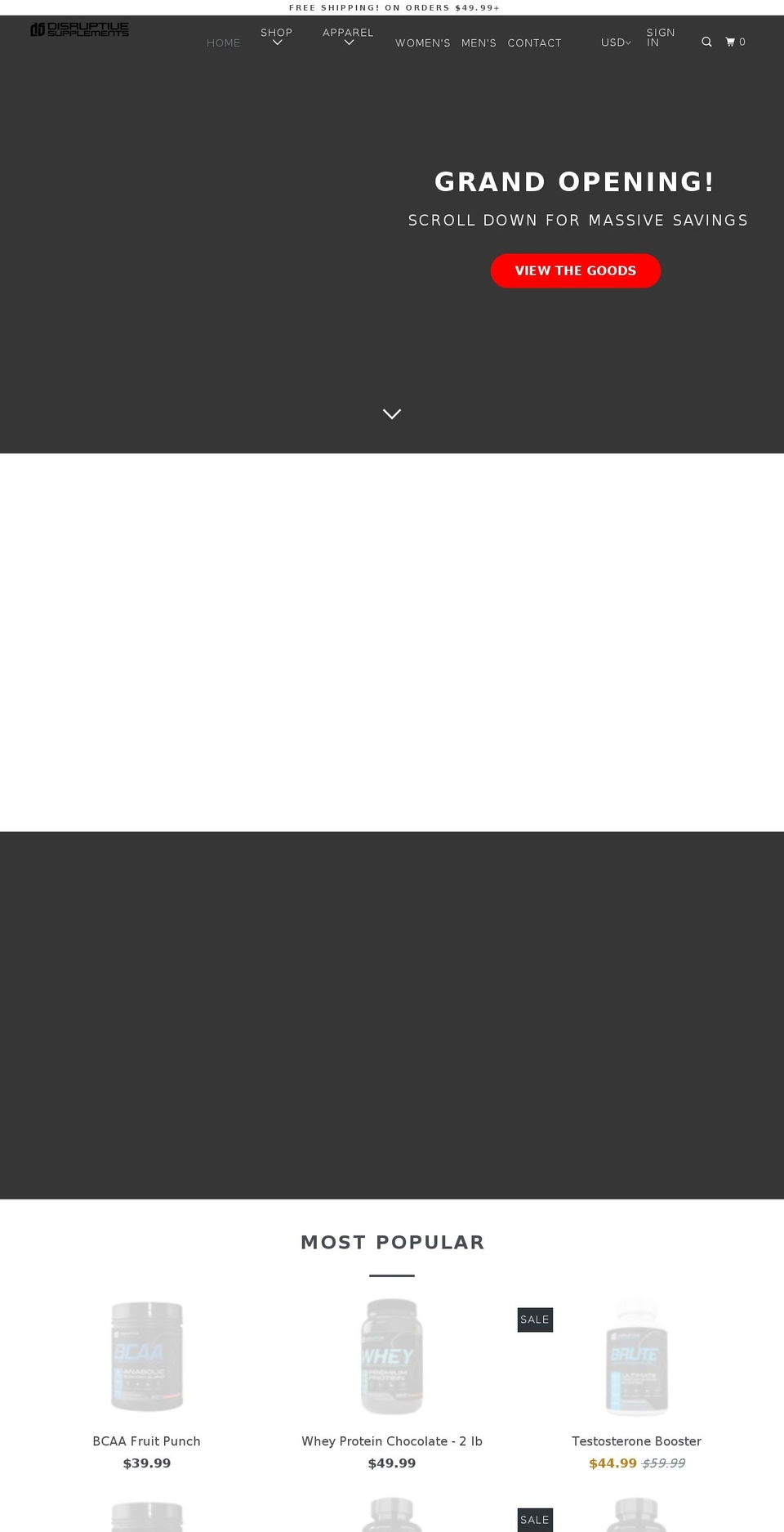 disruptivesupplements.com — Shopify storefront screenshot
