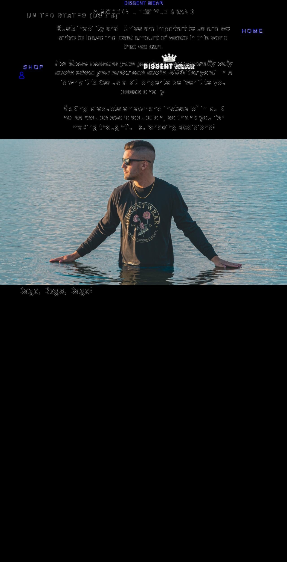 dissentwearbrand.com shopify website screenshot