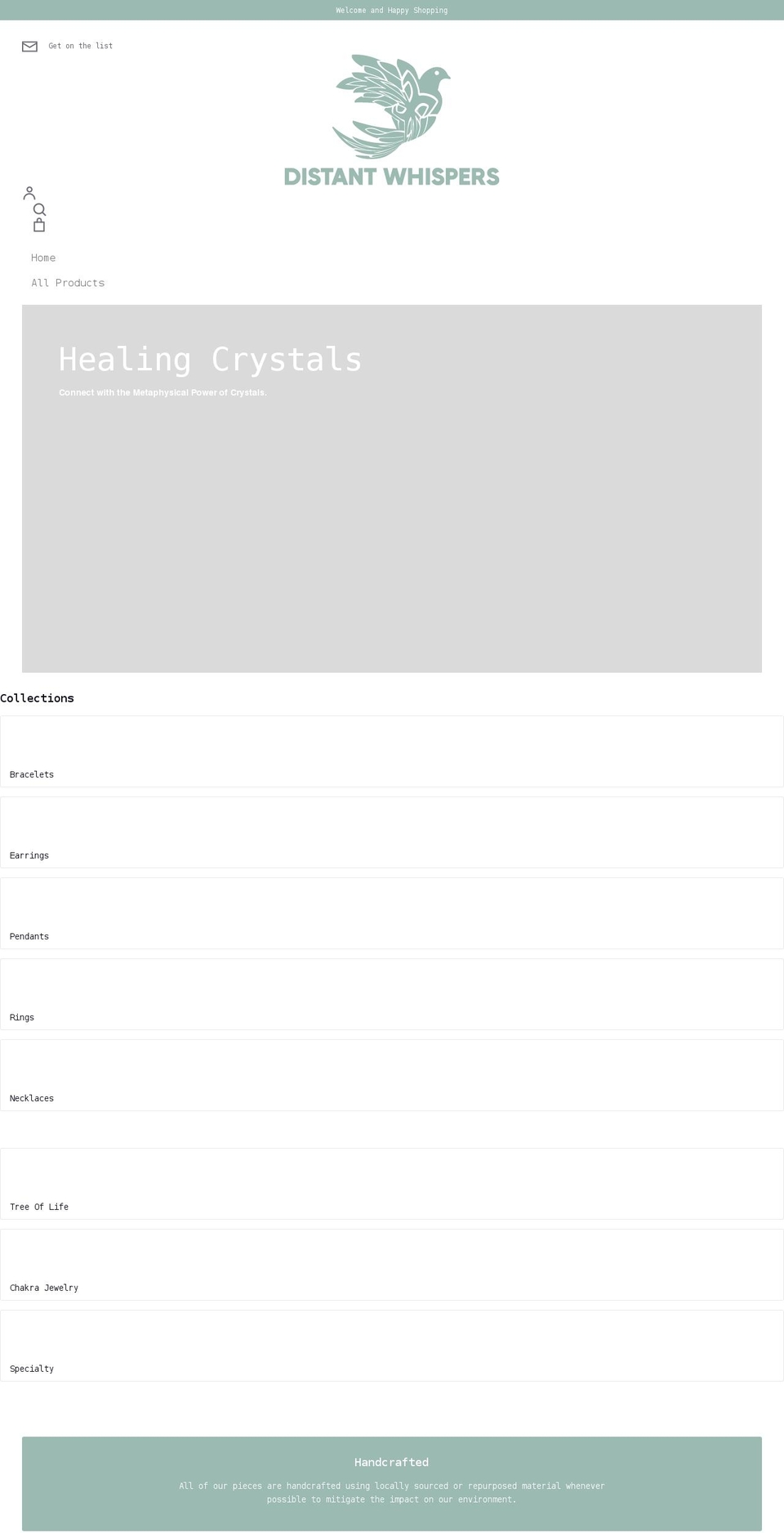 distantwhispers.com shopify website screenshot