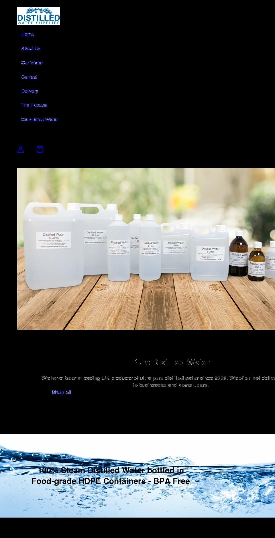 distilledwater.co.uk shopify website screenshot