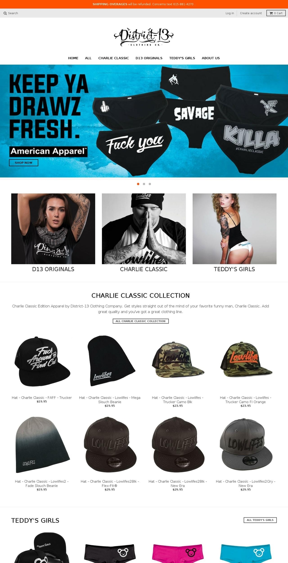 district13clothing.com shopify website screenshot