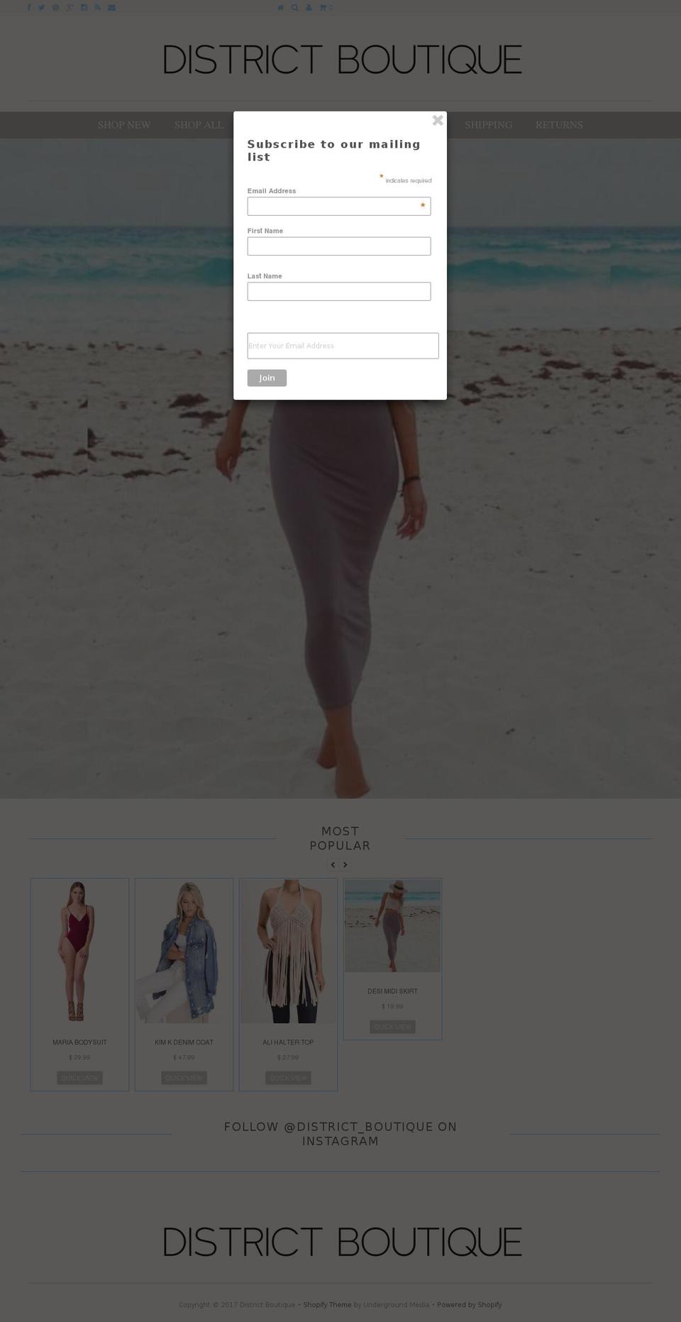 districtboutiques.com shopify website screenshot