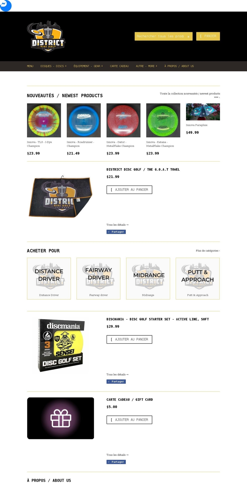 districtdiscgolf.com shopify website screenshot