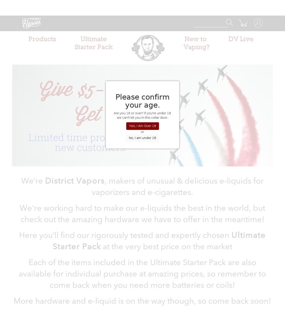 districtvapors.com shopify website screenshot