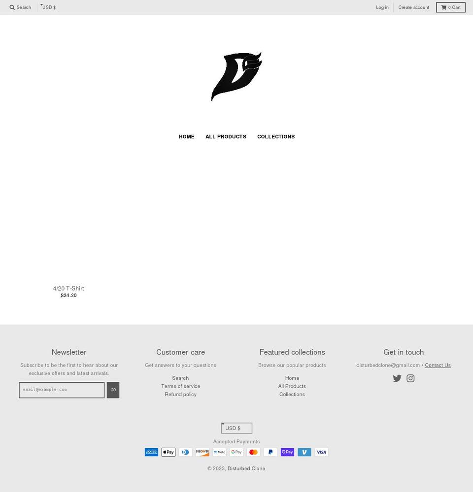disturbedclone.com shopify website screenshot