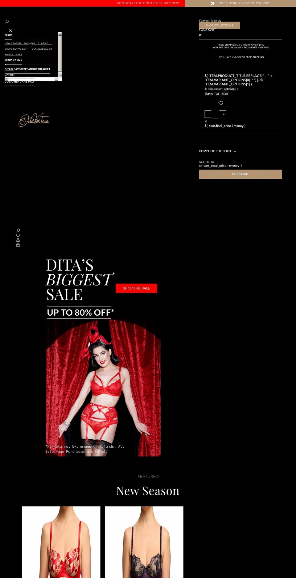 glam Shopify theme site example ditavonteeselingerie.com