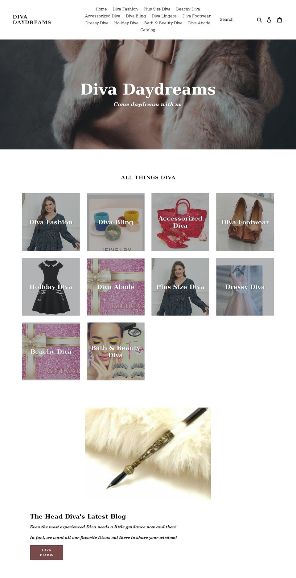 divadaydreams.com shopify website screenshot