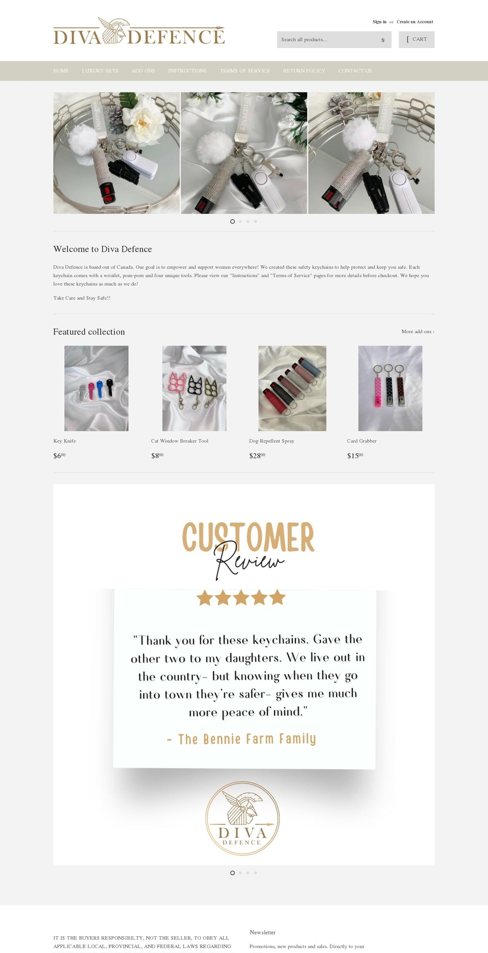 divadefence.com shopify website screenshot