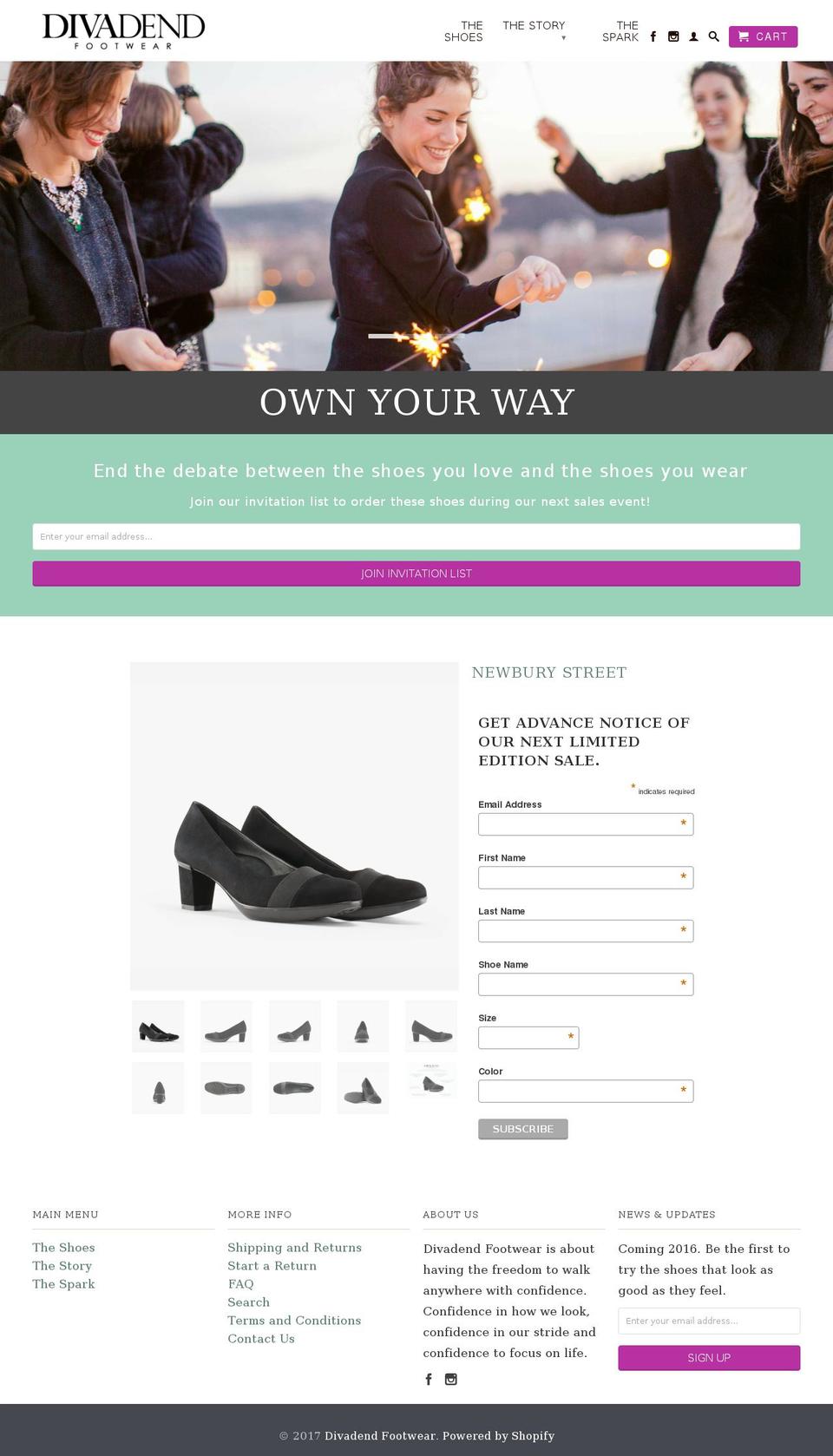 divadendfootwear.net shopify website screenshot