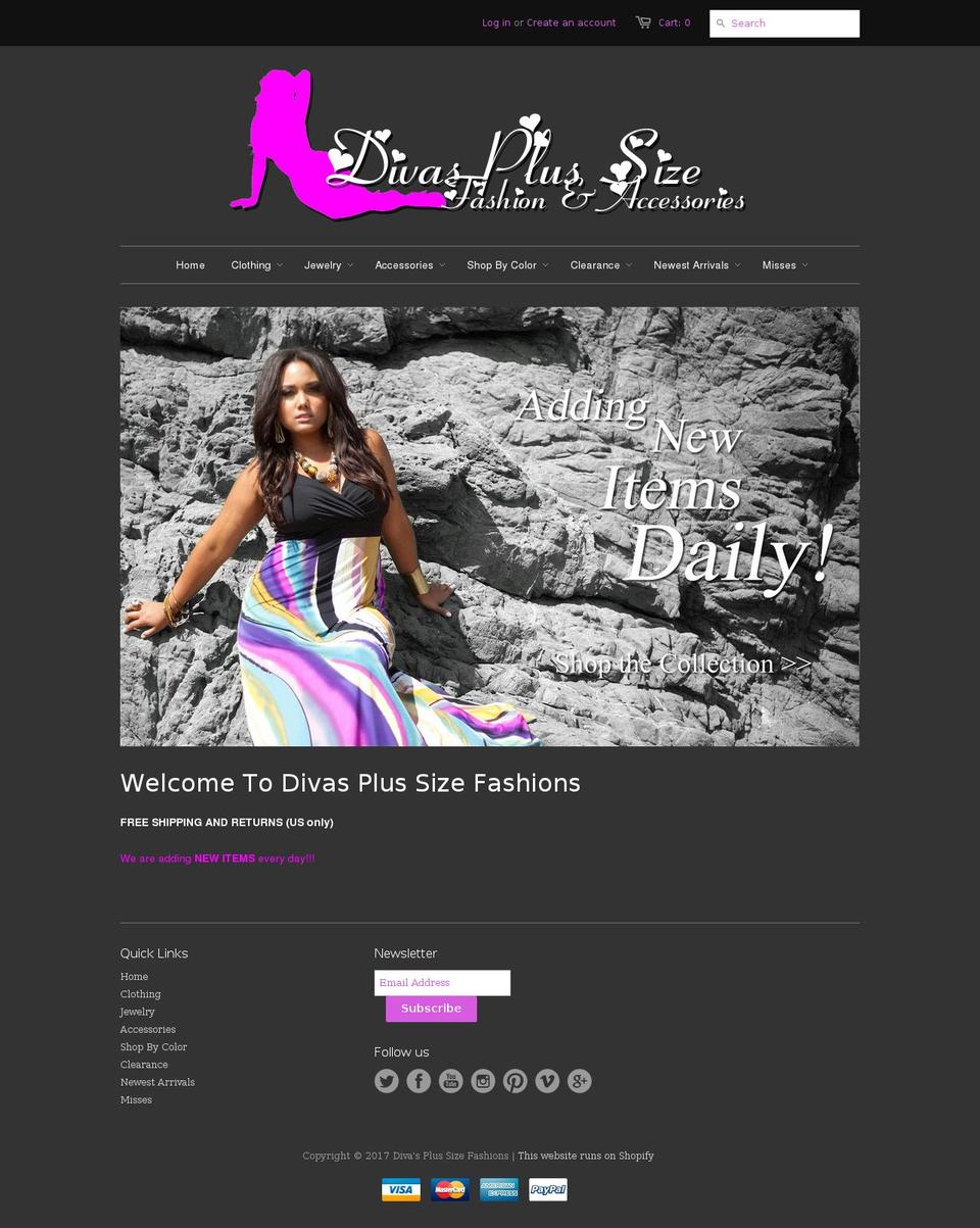 divasplusize.com shopify website screenshot