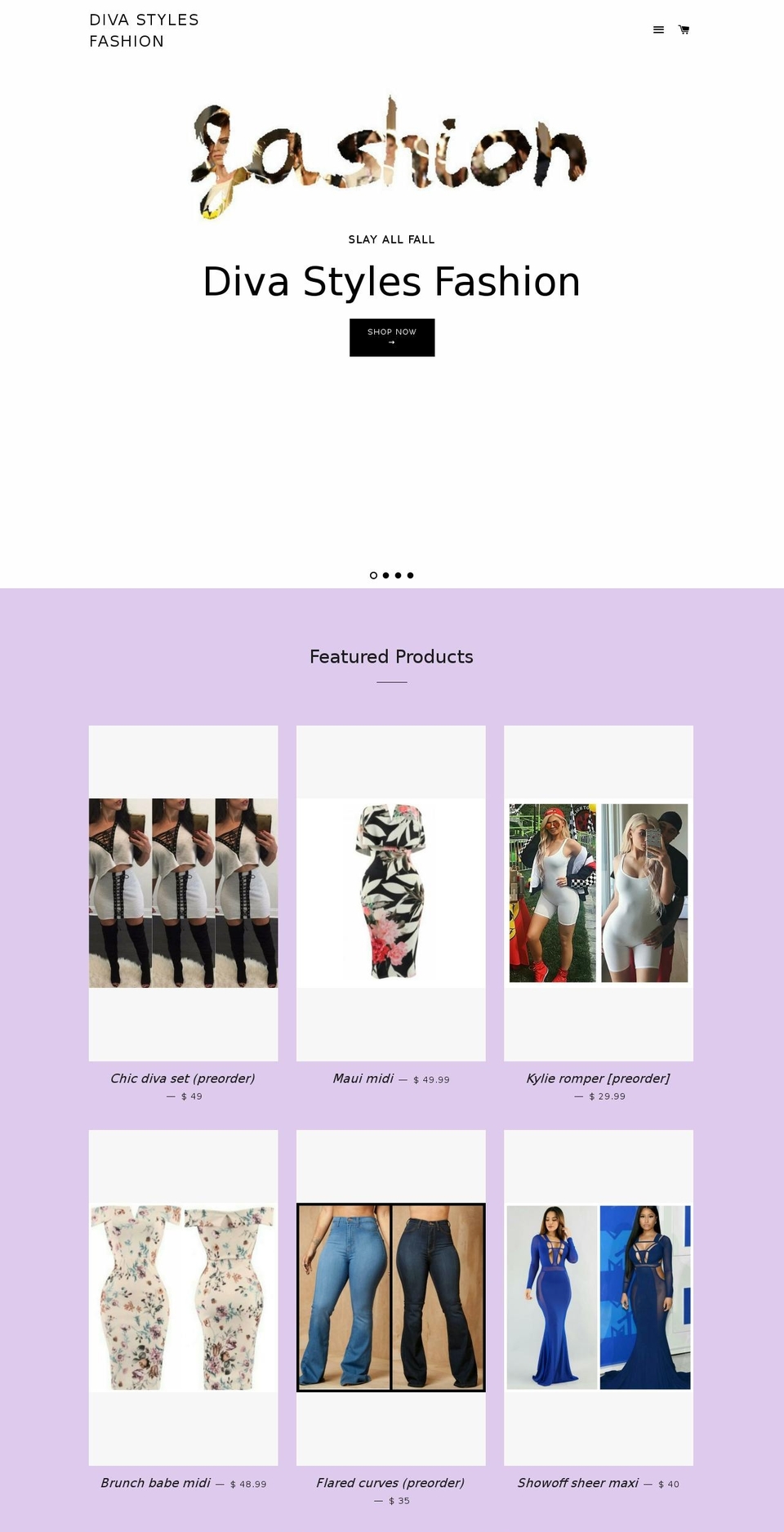 divastylesfashion.net shopify website screenshot