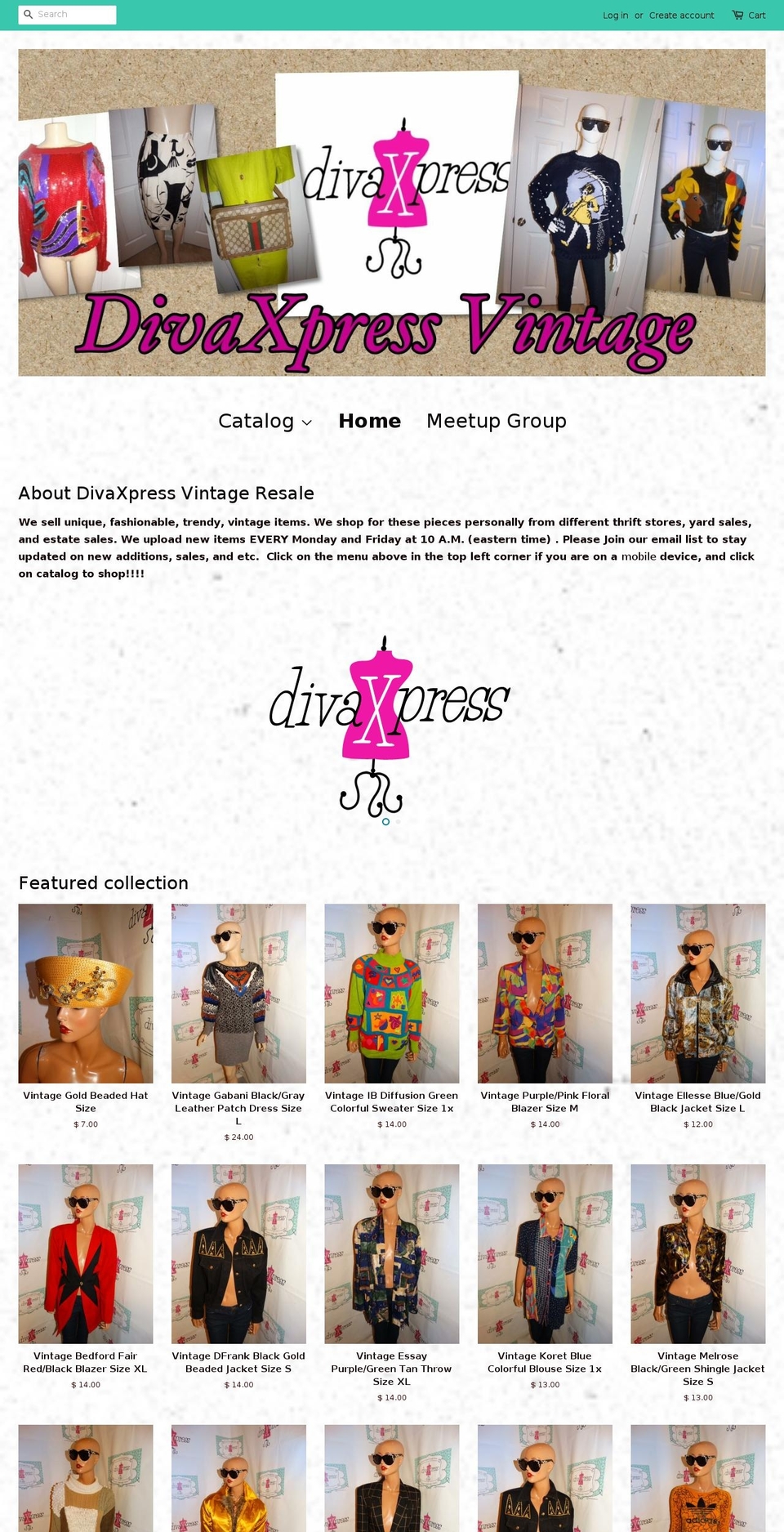 divaxpressvintage.com — Shopify storefront screenshot