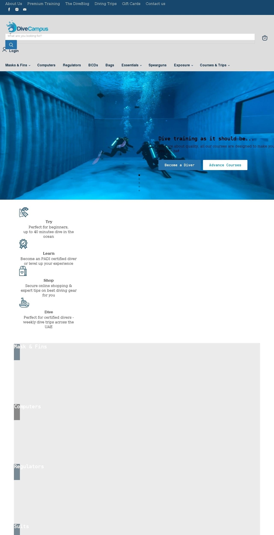 divecampus.com shopify website screenshot