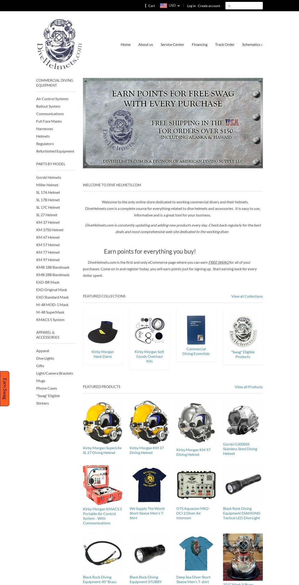 divehelmets.com shopify website screenshot