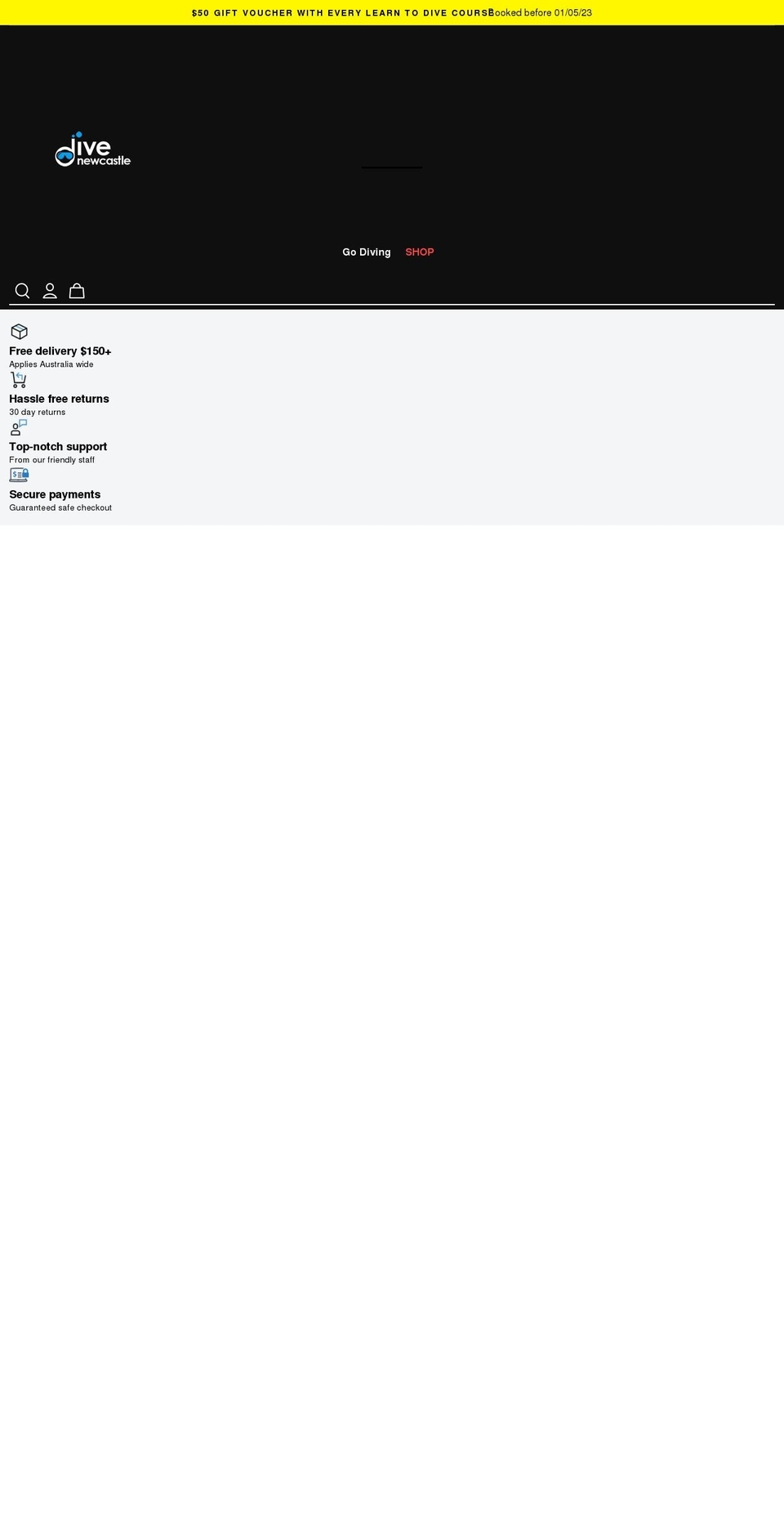 divenewcastle.com.au shopify website screenshot
