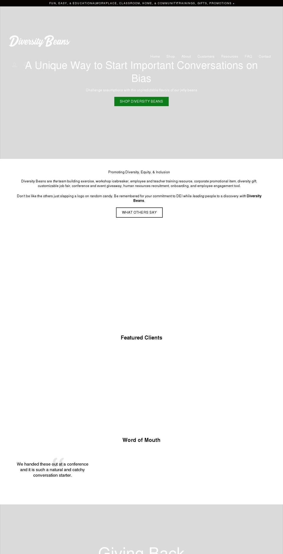 diversitybeans.com shopify website screenshot