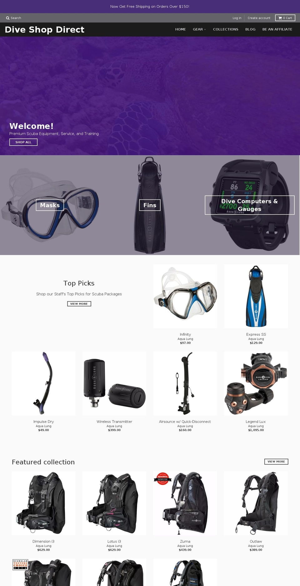 diveshopdirect.com — Shopify storefront screenshot