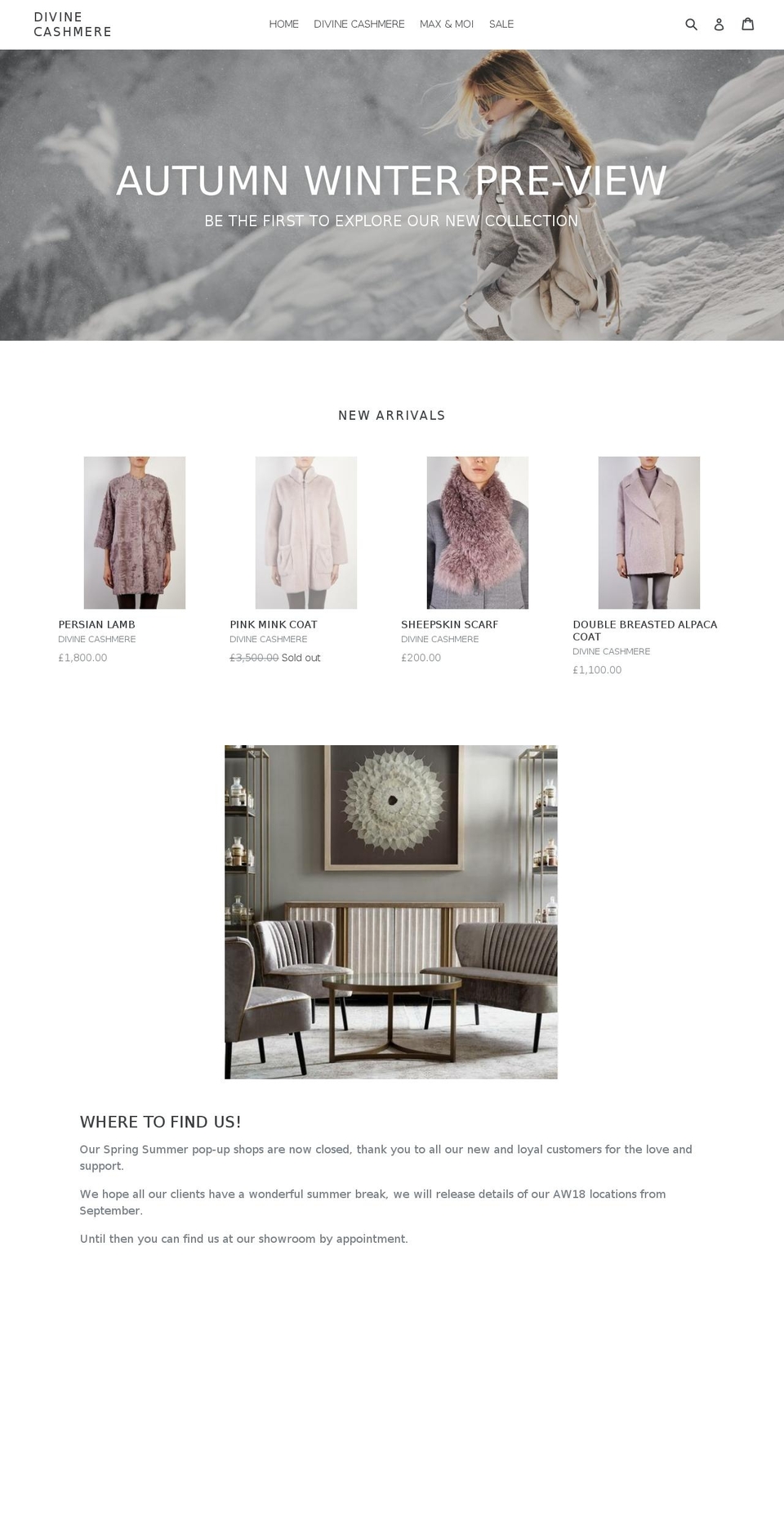 divinecashmere.com shopify website screenshot