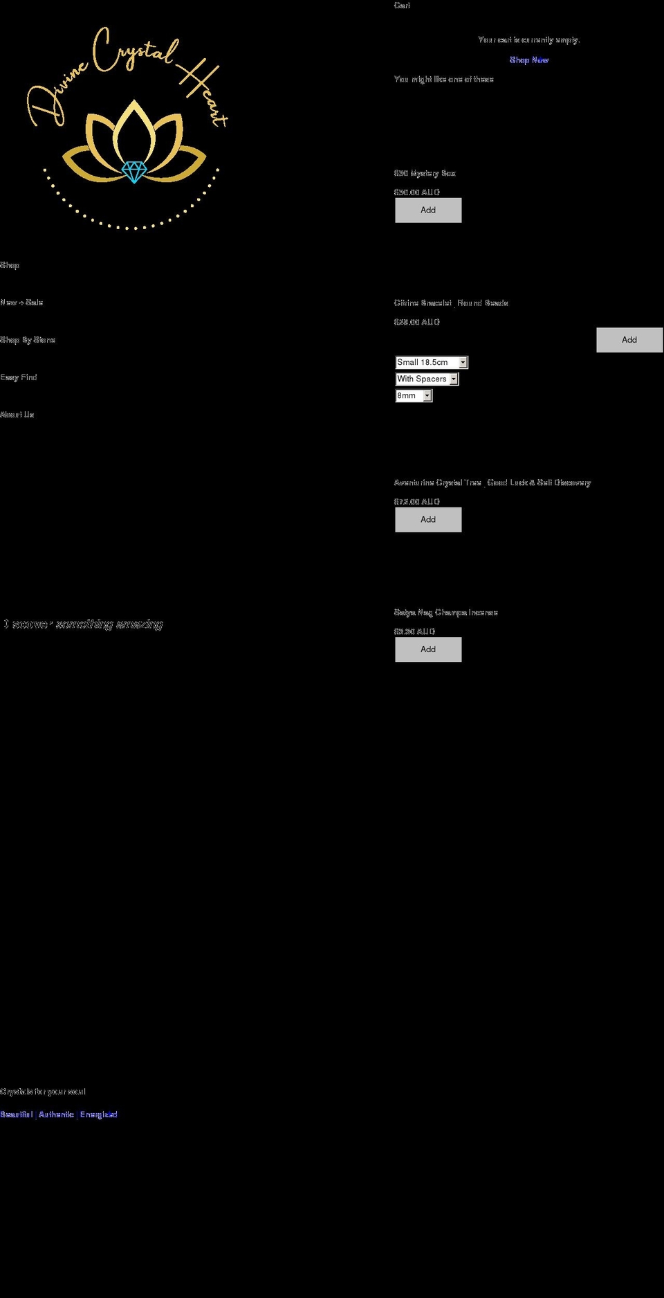 divinecrystalheart.com.au shopify website screenshot
