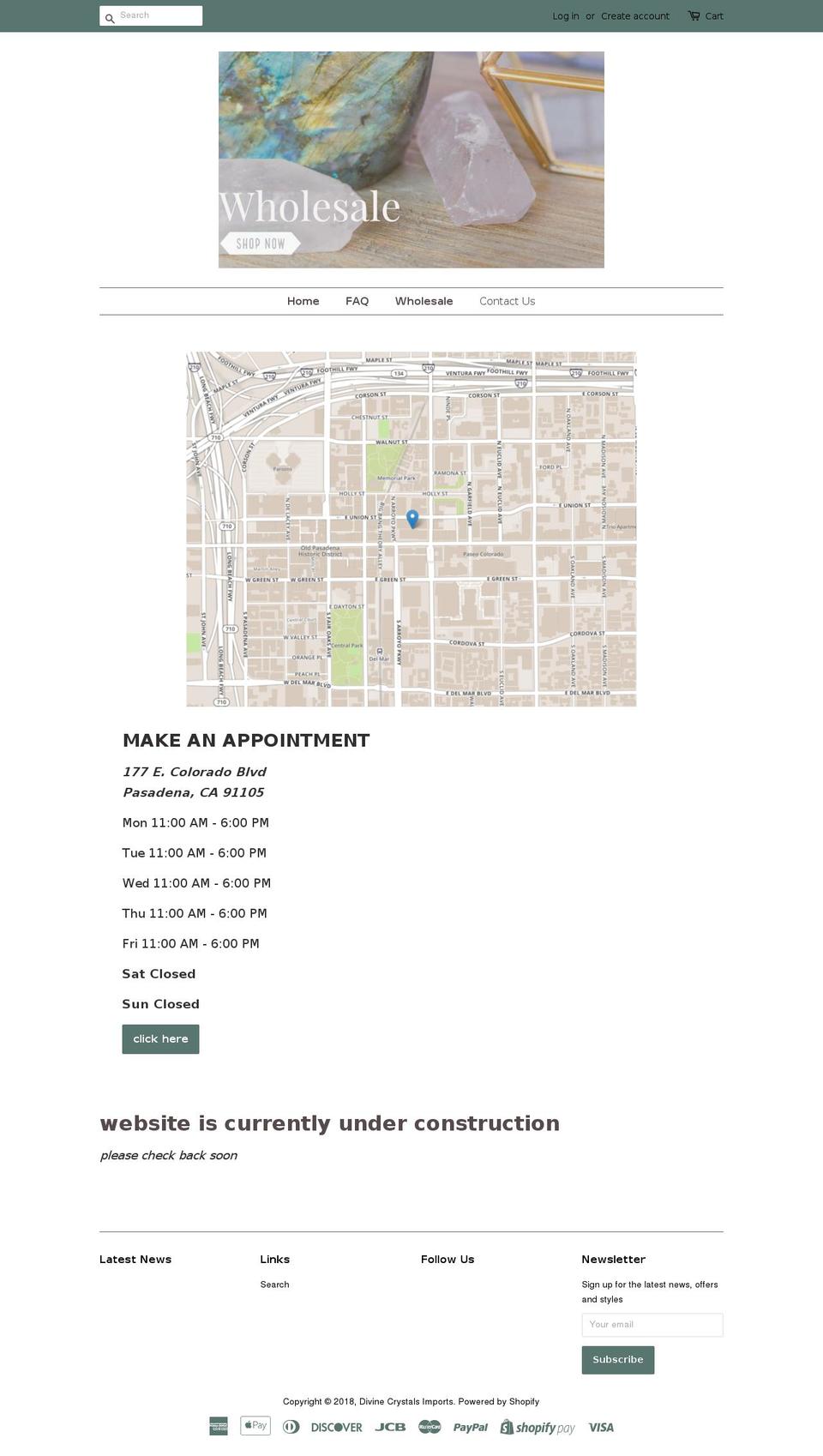 divinecrystalsimports.com — Shopify storefront screenshot