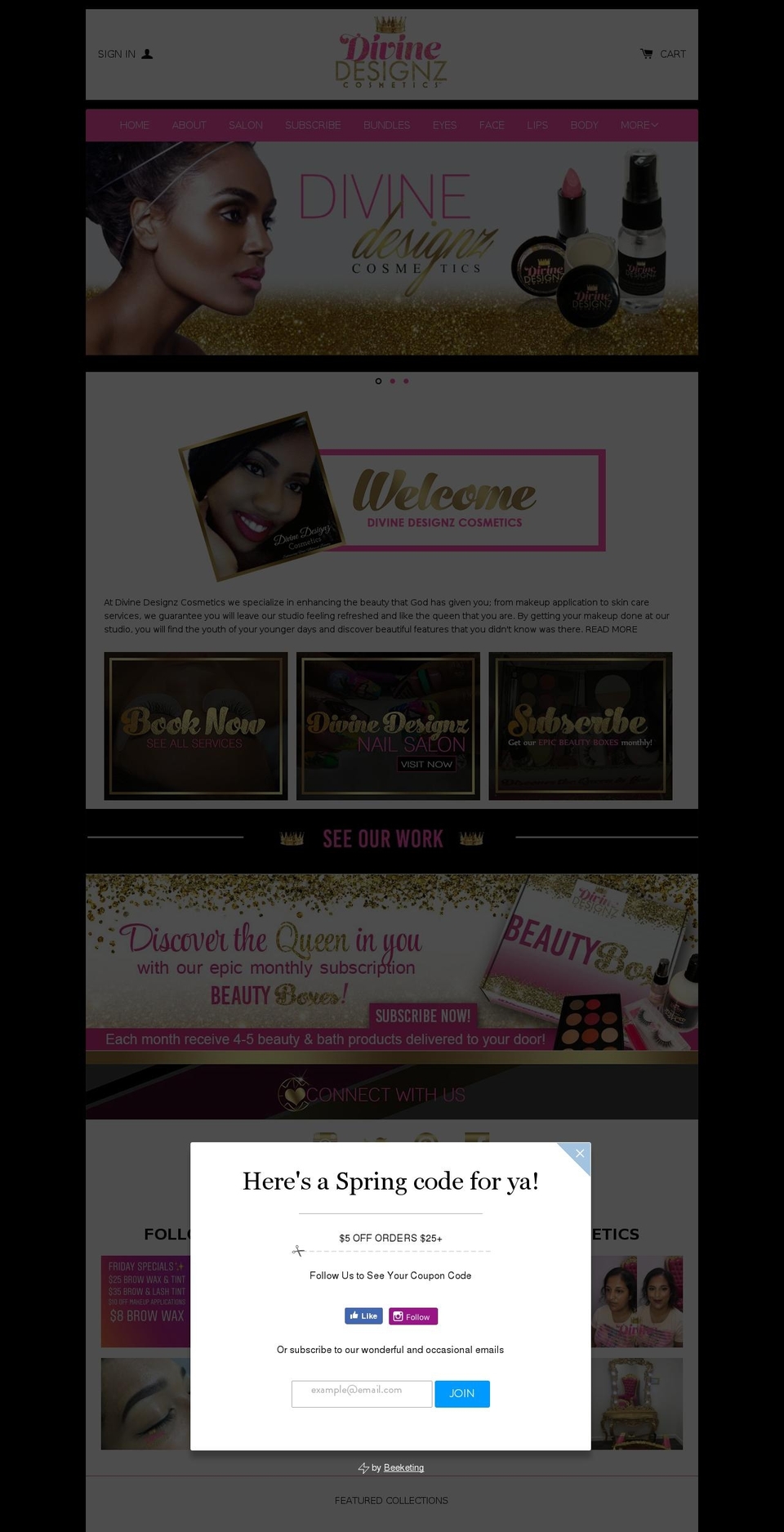 divinedesignzcosmetics.com shopify website screenshot