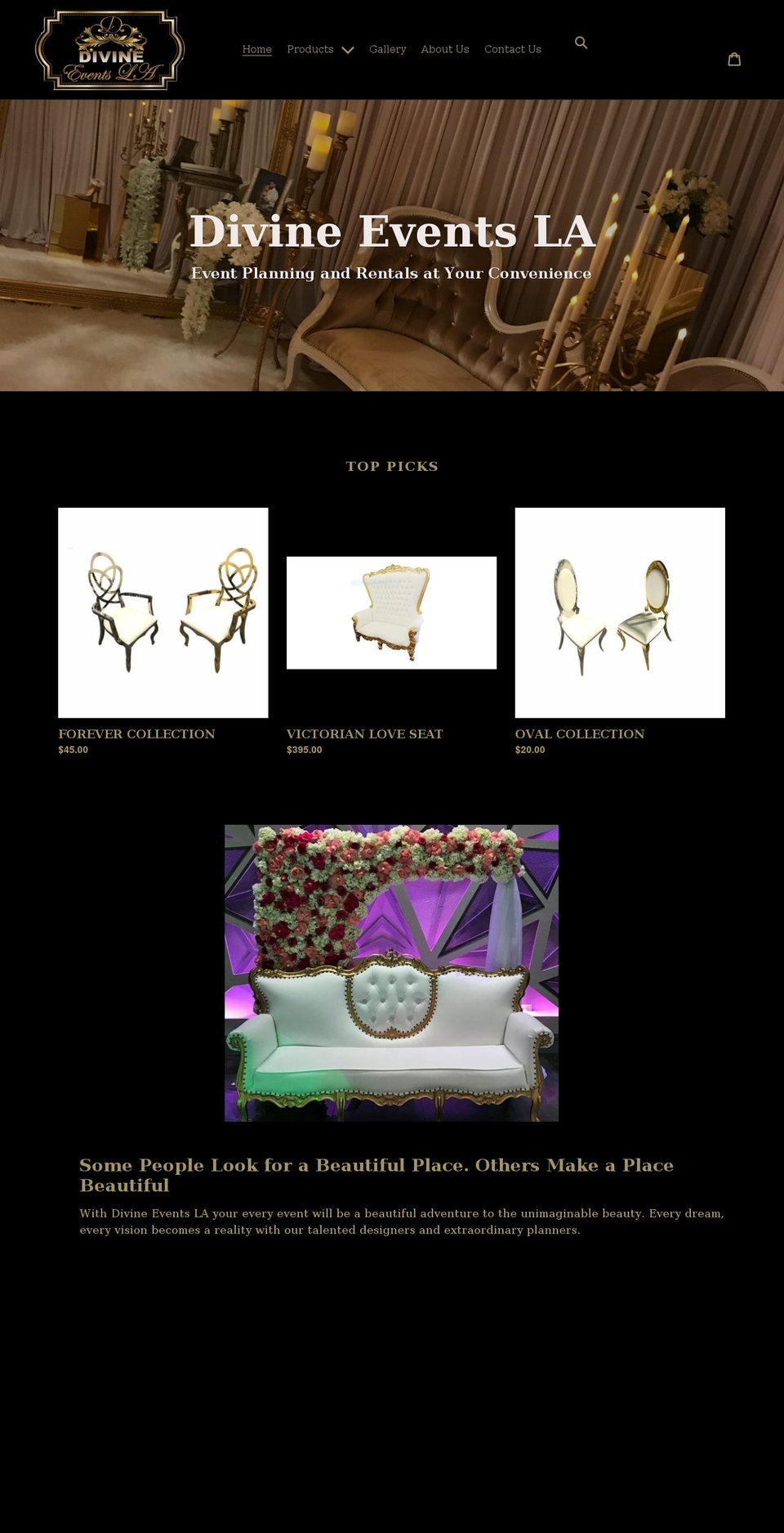 divineeventsla.com shopify website screenshot