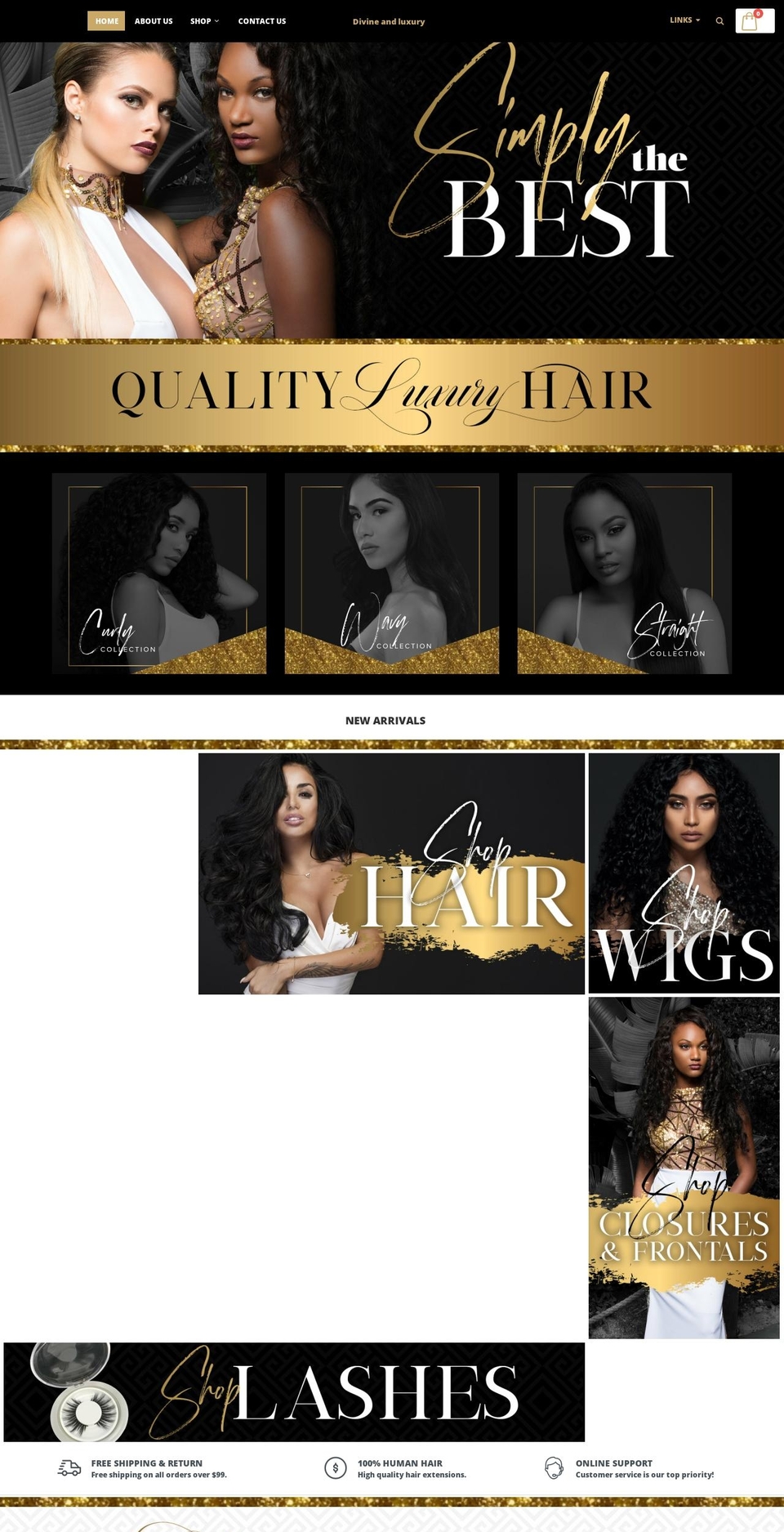 divinehairlux.com shopify website screenshot