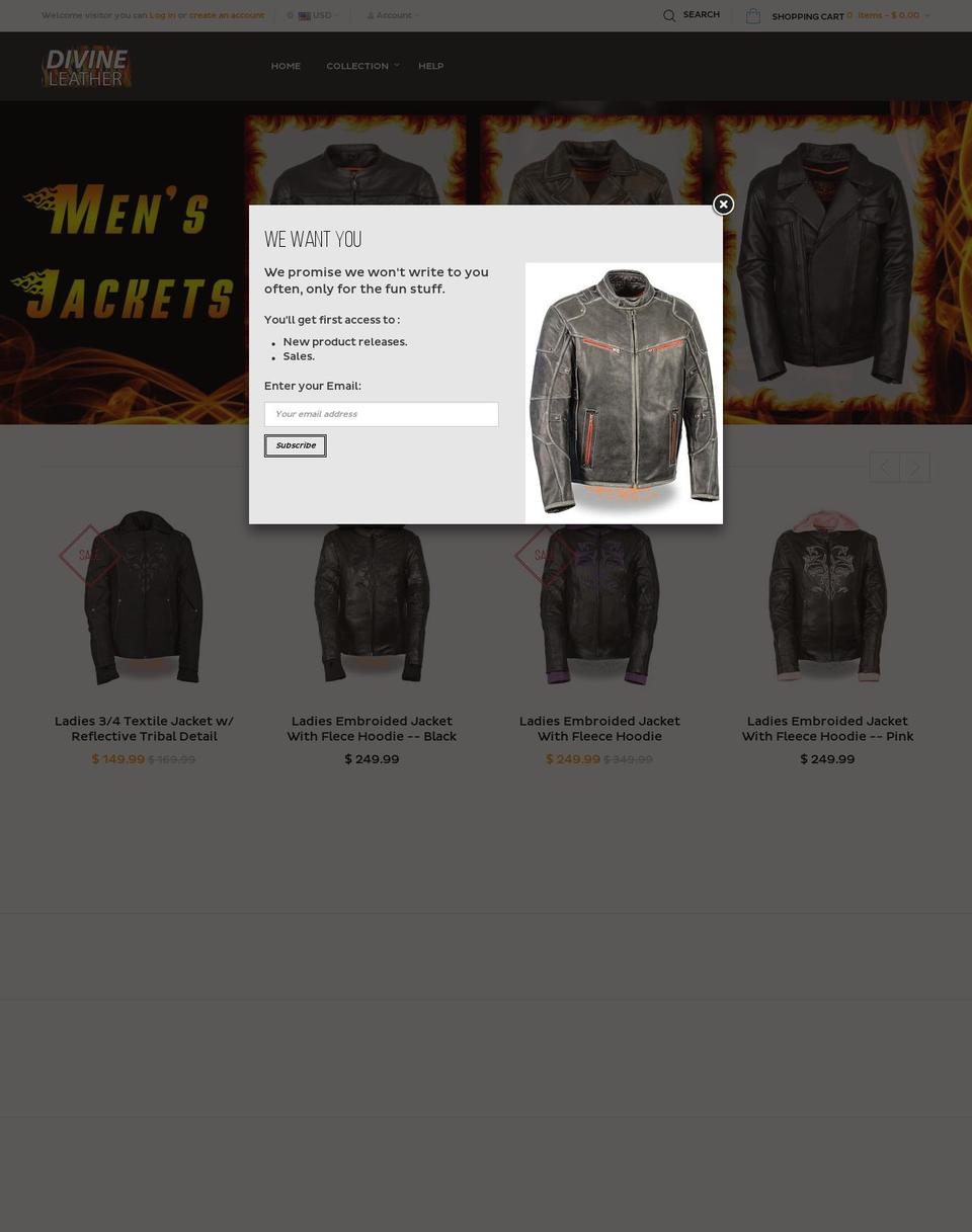 divineleatherusa.com shopify website screenshot