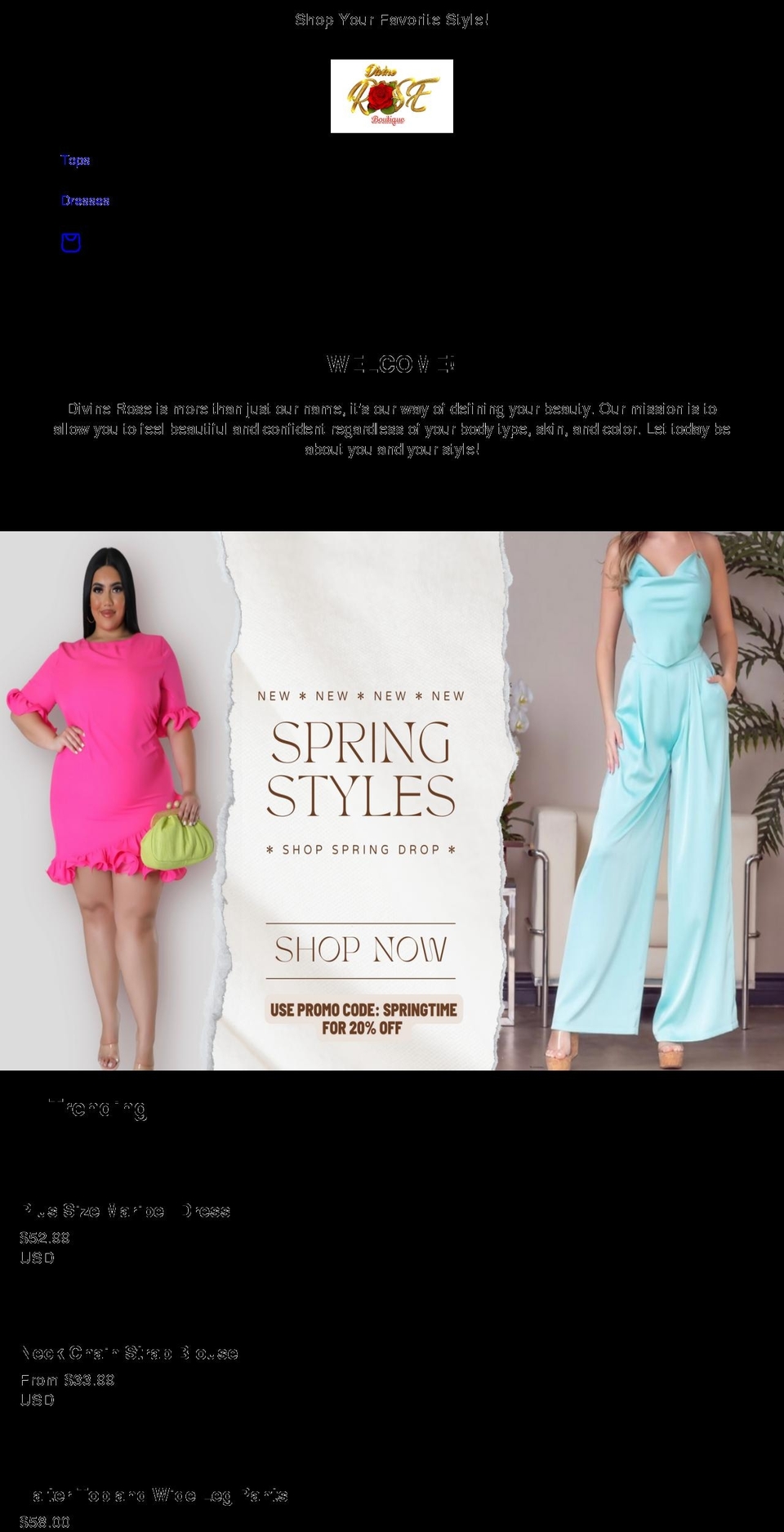 divineroseboutique.com shopify website screenshot