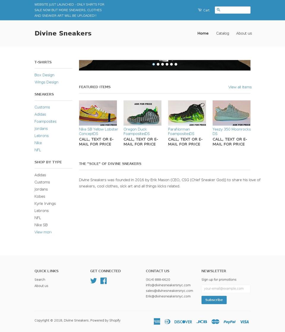 divinesneakersnyc.com shopify website screenshot
