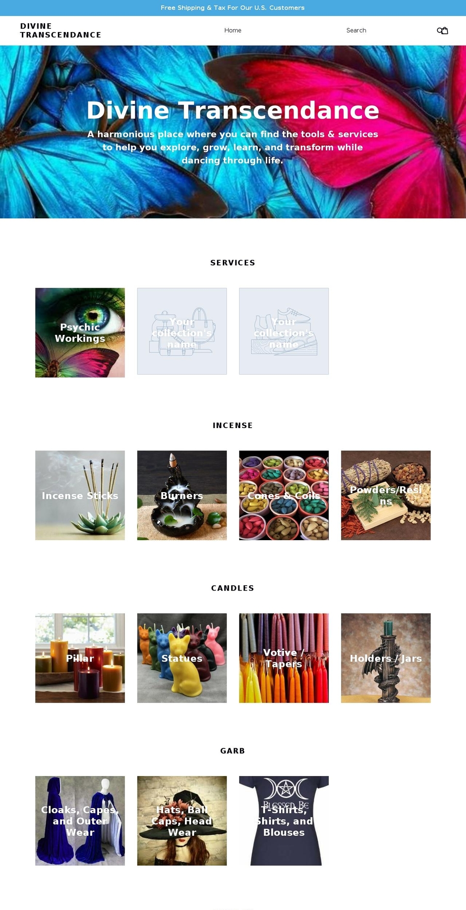 divinetranscendance.com — Shopify storefront screenshot