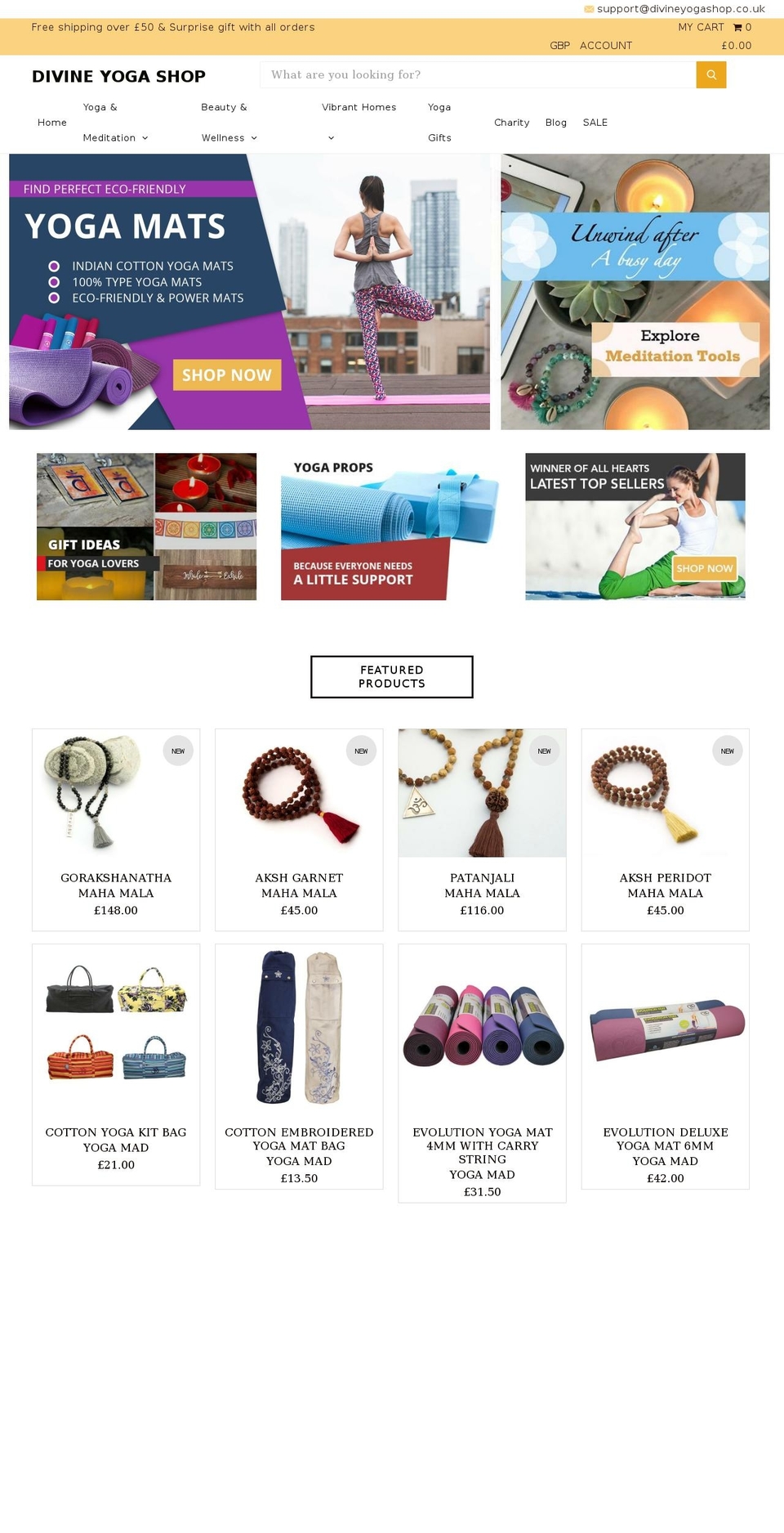 divineyogashop.co.uk shopify website screenshot