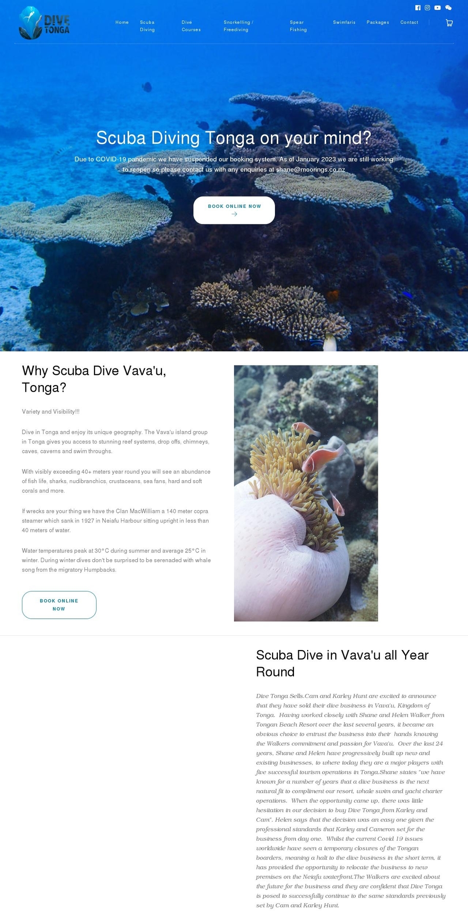 divingtonga.com shopify website screenshot